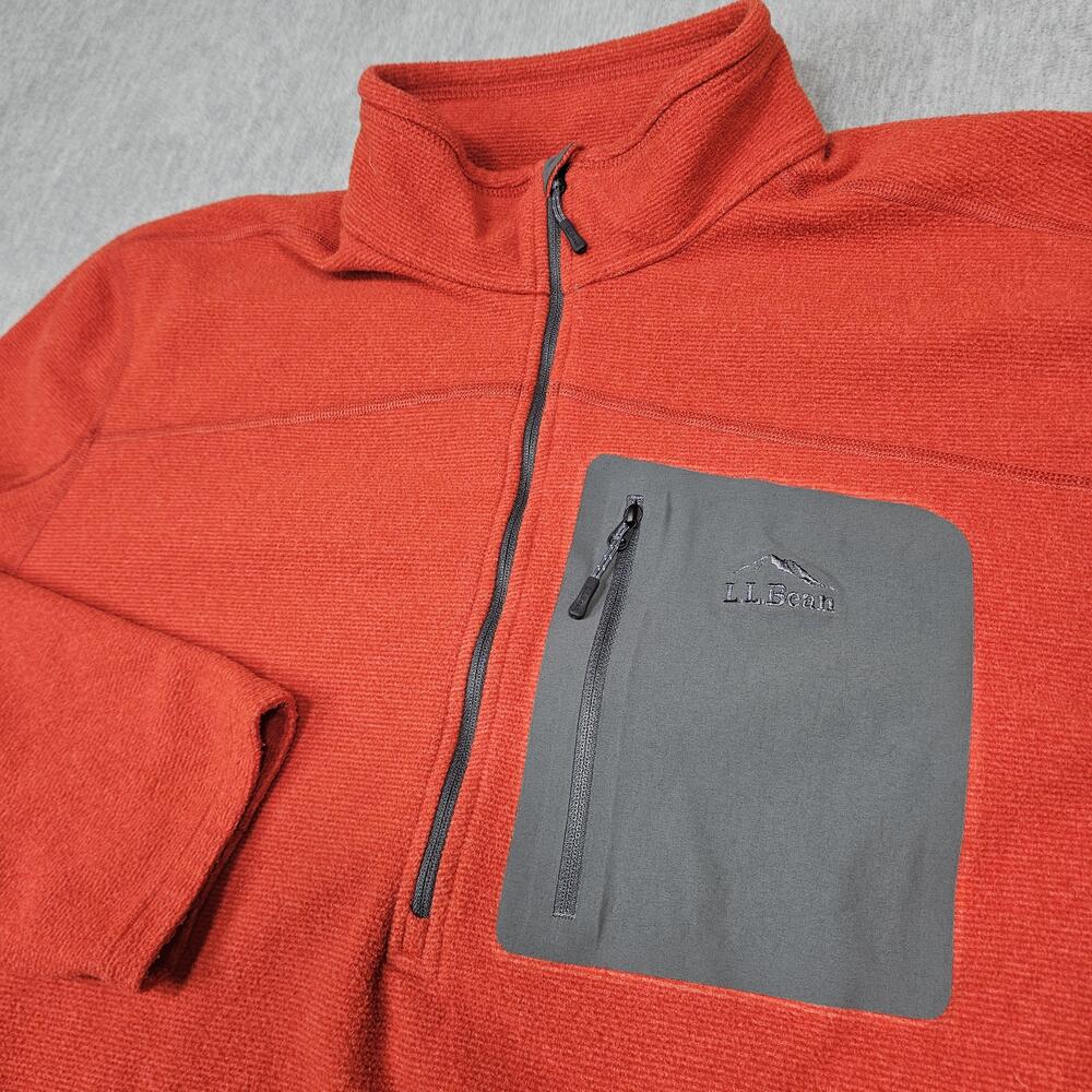 L.L.Bean Sweater Mens 2XL Orange Ridge Fleece Half Zip Mock Neck Chest Pocket